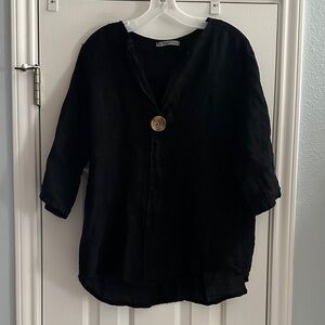 Made in Italy Black Linen Top Tunic M/L? Minimalist Timeless Lightweight Boho
